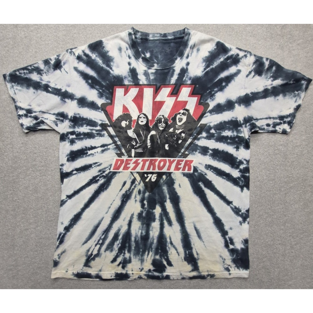 KISS Destroyer 76 T Shirt Mens 2XL Liquid Blue Tie Dye Band Graphic Rock Peter